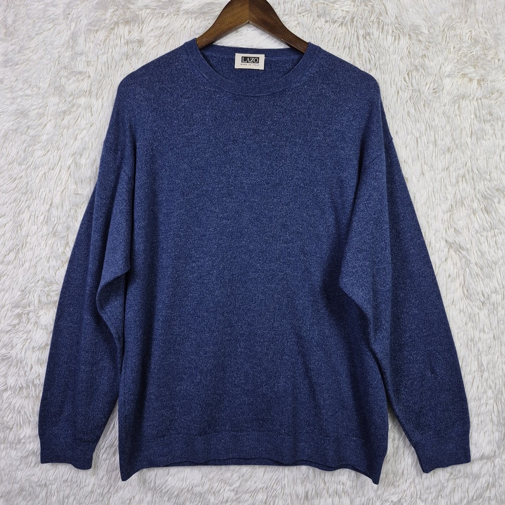 Lazo Wool & Cashmere Blue Knit Sweater Mens L Made in Italy Quiet Luxury